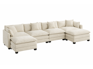 Canapé 4 places en chenille beige, canapé modulable et rembourré double couche pour salon et appartement ,pouf non inclus