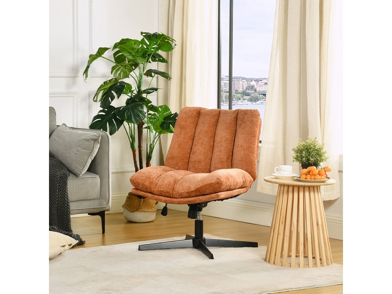  Fauteuil salon pivotant sur 360°, réglable en hauteur, sans accoudoirs, en tissu chenille, rouge  - Conforama B