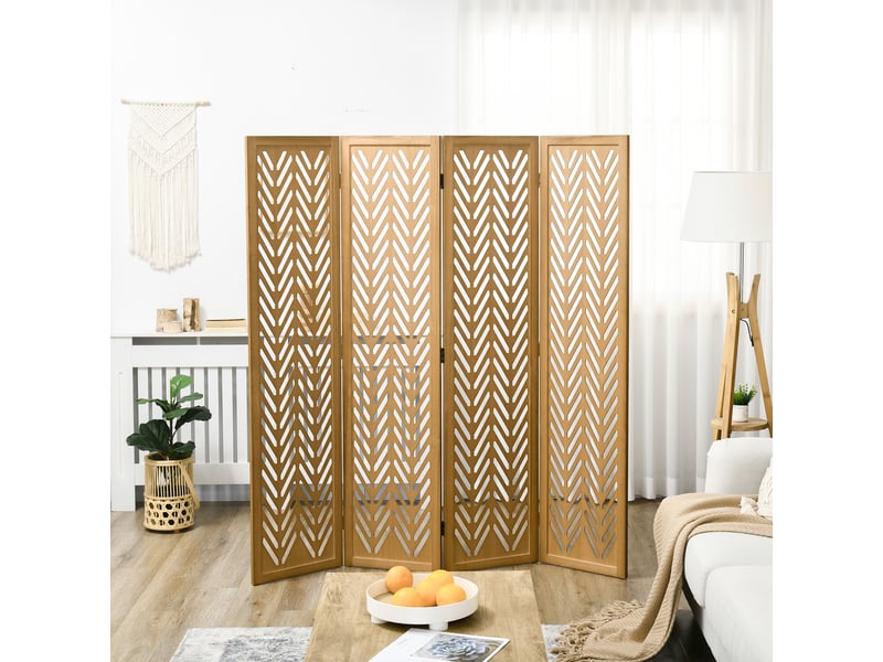  Paravent en bois ajouré séparateur de pièce closion intérieur pliable 4 panneaux en bois naturel 160 x 170 cm  - Conforama D