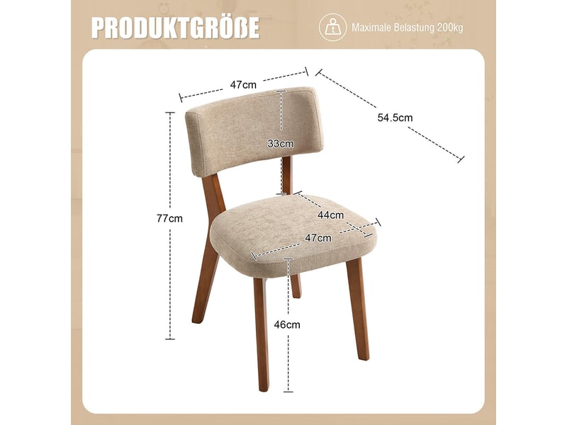 Lot de 2 chaises de salle à manger modernes style milieu du siècle pieds bois massif assise rembourrée tissu pour cuisine salle à manger bureau kaki+marron  - Conforama C