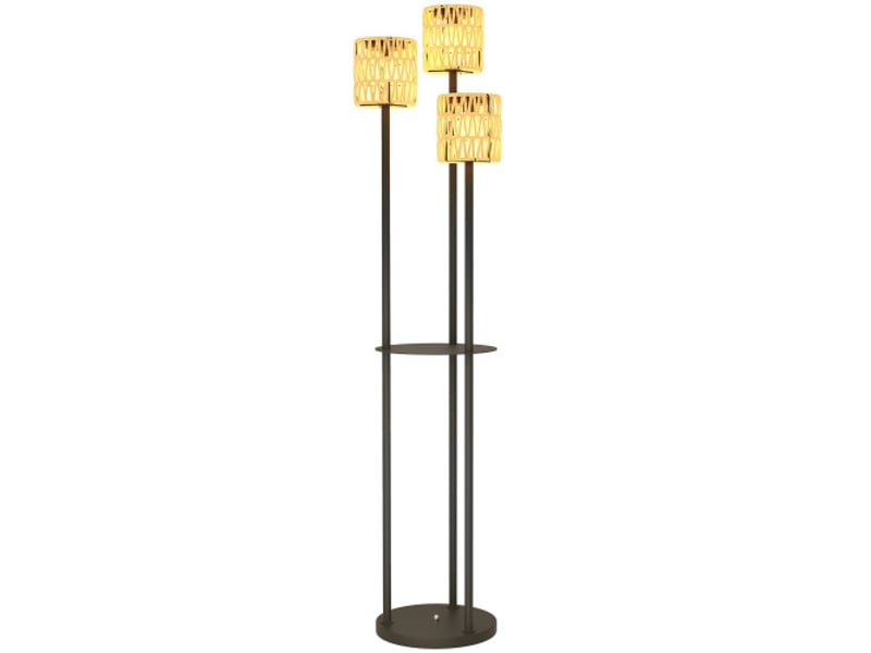  Lampadaire solaire en rotin style bohème, 3 lumières led, capteur crépusculaire, ip44, ø37 x 144 cm, jardin  - Conforama A