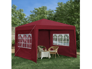 Pavillon pliant 3 x 3 m bordeaux avec 4 parois et sacs de lestage, protection uv 50+ pour jardin et réception