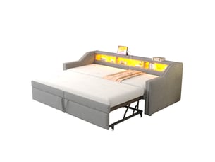Lit gigogne 180x200 cm <strong>OKMYHOME</strong> <strong></strong> coloris gris