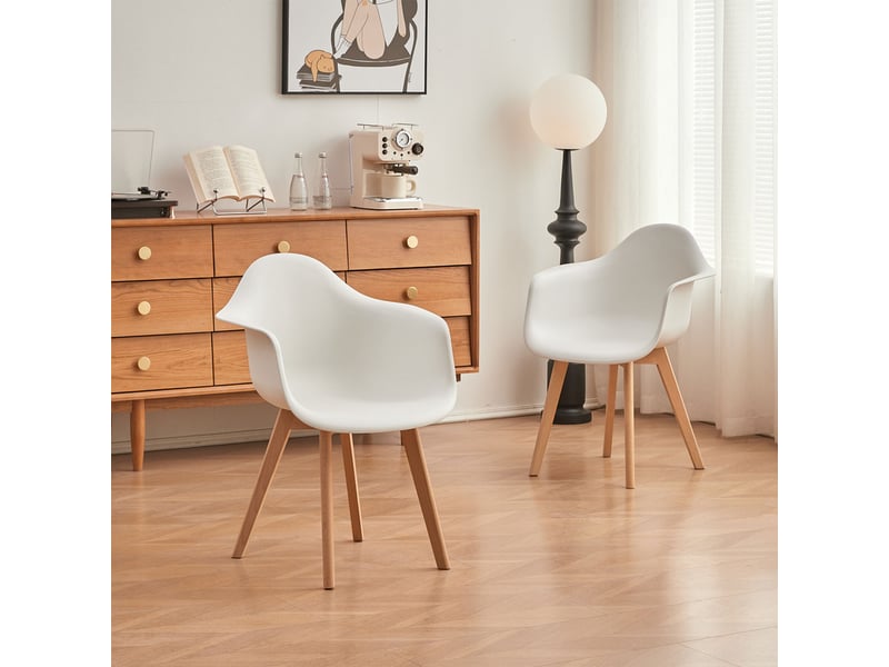  Lot de 2 chaises de salle à manger - pieds en bois - chaises de salle à manger scandinaves - blanc  - Conforama C