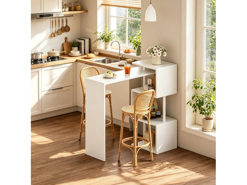 Table de bar 97,5x38 cm en mdf et métal avec 3 étagères blanche chicfurn - Conforama B