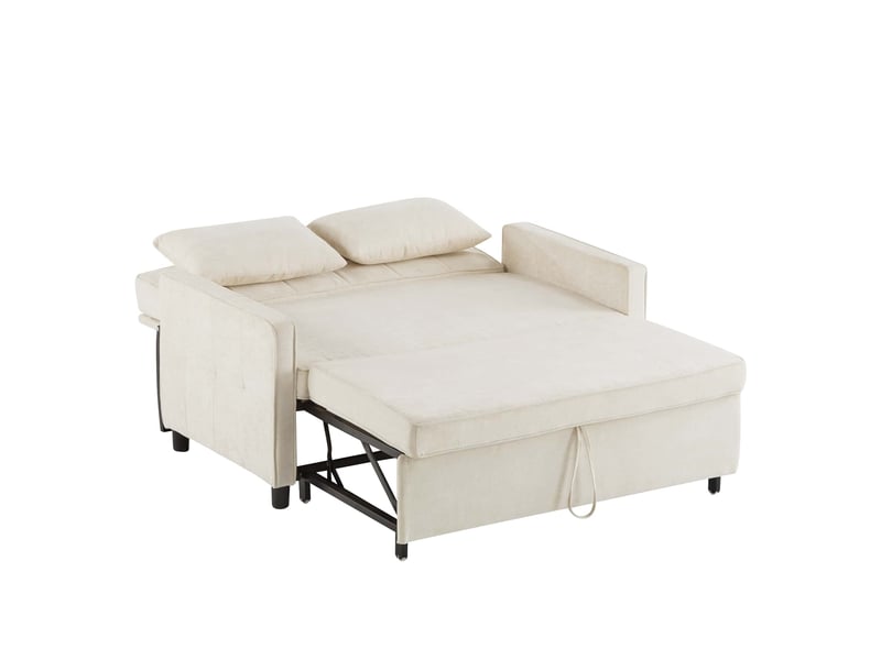  Canapé droit convertible 3 en 1, 85×142×75 cm, canapé-lit escamotable, dossier réglable, tissu en chenille, beige  - Conforama W