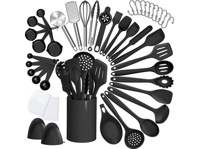  Set d'ustensiles de cuisine 43 pièces en silicone avec rangement noir chicfurn  - Conforama A