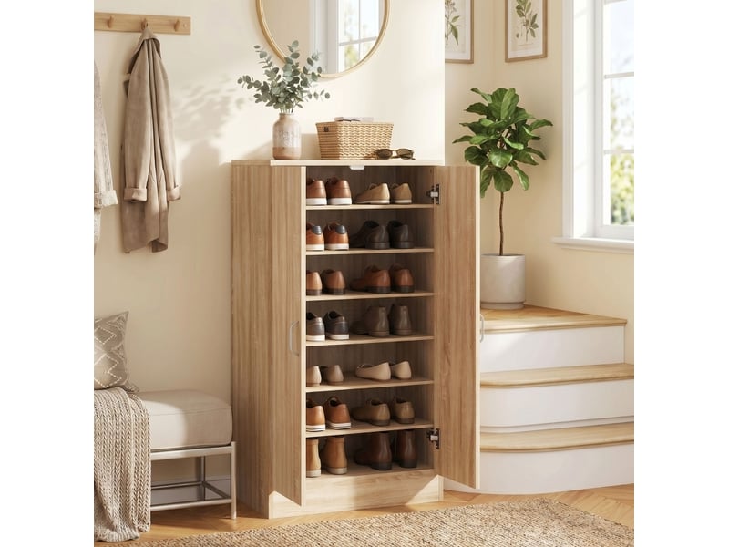  Meuble à chaussures 55x35x108 cm 2 portes panneau de particules naturel  - Conforama C