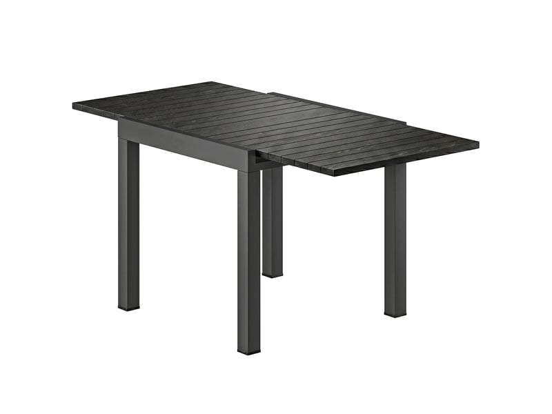  Table de jardin extensible pour 4-6 personnes avec rallonge auto-stockée aluminium avec effet bois 80-160 x 80 cm noir  - Conforama B