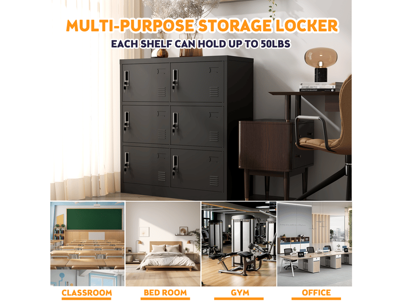  Casier vestiaire métallique 6 portes avec serrures noir 90 x 40 x 100 cm T3237P308945 - Conforama E