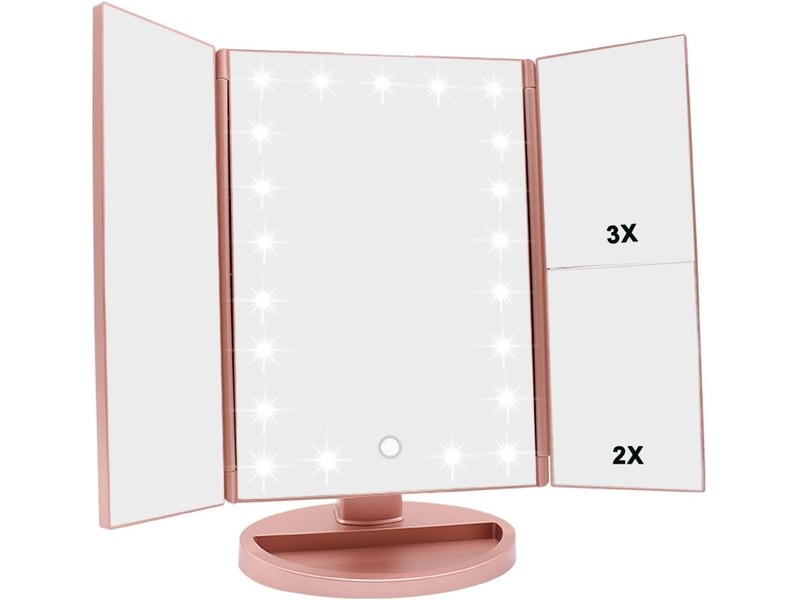  Miroir de maquillage 22 led – grossissement 1x2x3x, tactile, or rose  - Conforama A