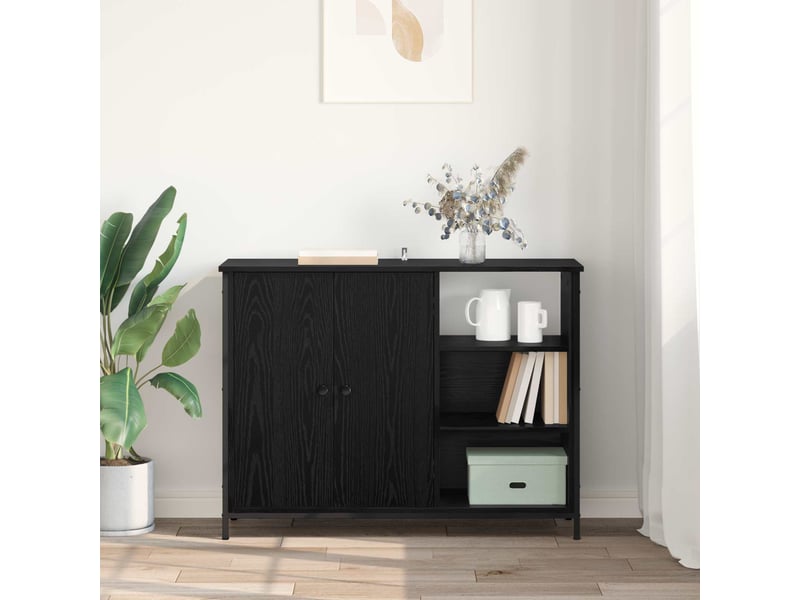  Buffet - bahut - meuble de rangement chêne noir 100 x 33 x 75 cm bois d'ingénierie  - Conforama D