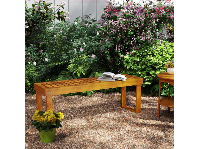 Banc de jardin en bois 2 places avec assise à lattes, capacité de charge 300 kg, pour usage extérieur, 120 x 34 x 43 cm, teck - Conforama D