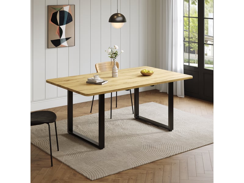  Table à manger rectangulaire extensible 140180220 x 80 cm en mdf finition bois naturel, pieds métalliques, 6 à 10 pers.  - Conforama B