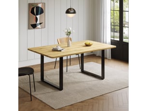 Table à manger rectangulaire extensible 140180220 x 80 cm en mdf finition bois naturel, pieds métalliques, 6 à 10 pers.