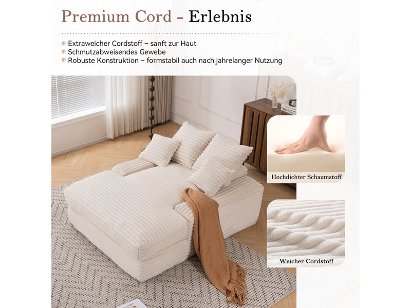  Méridienne en velours côtelé beige avec 4 coussins W2087S00018 - Conforama D