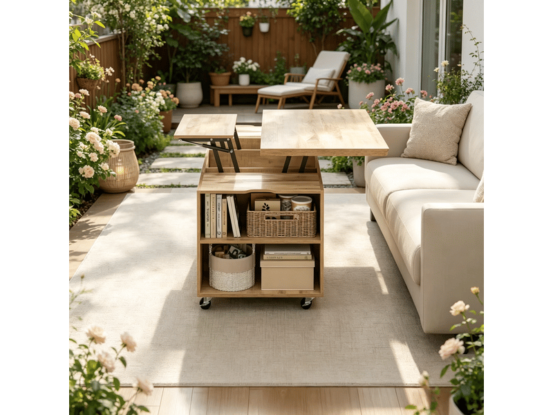 Table d’appoint mobile à plateau relevable, roulettes verrouillables, table basse multifonction - Conforama E