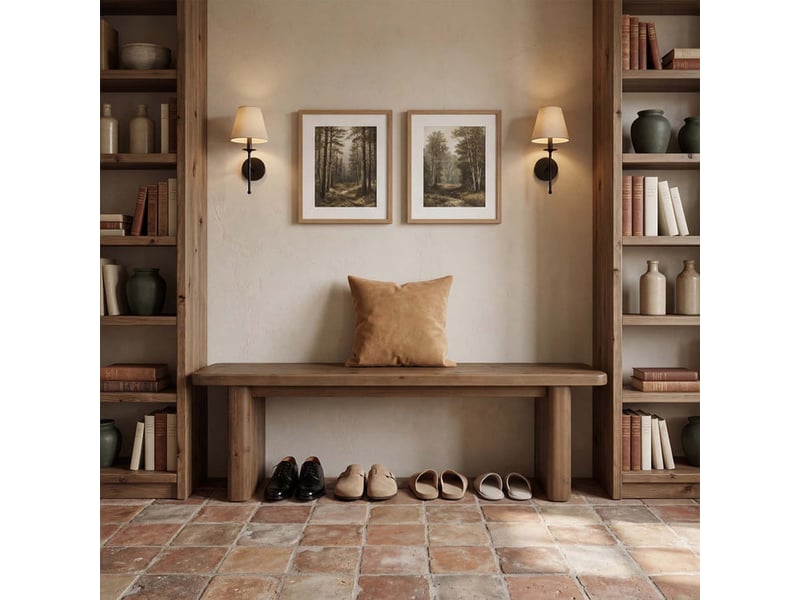  Banc d'entrée en bois massif de 140 cm, banc à chaussures rustique pour couloir, dressing, chambre et cuisine, montage facile  - Conforama E