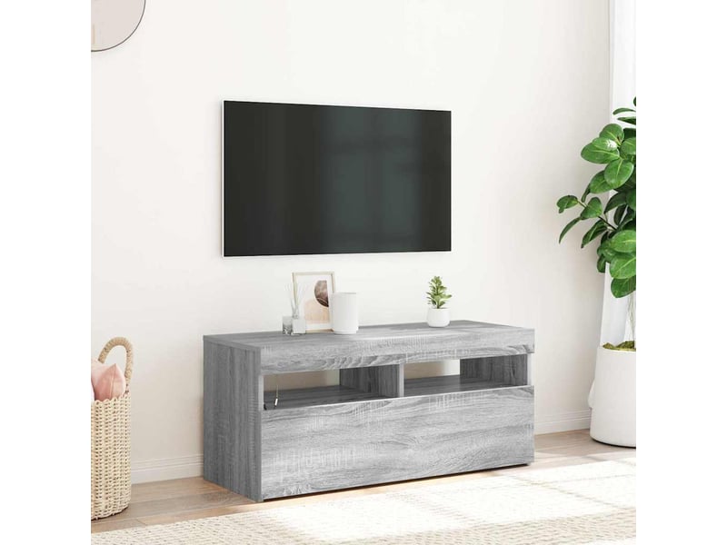  Meuble tv - banc tv - meuble de rangement avec lumières led sonoma gris 90x35x40 cm  - Conforama B