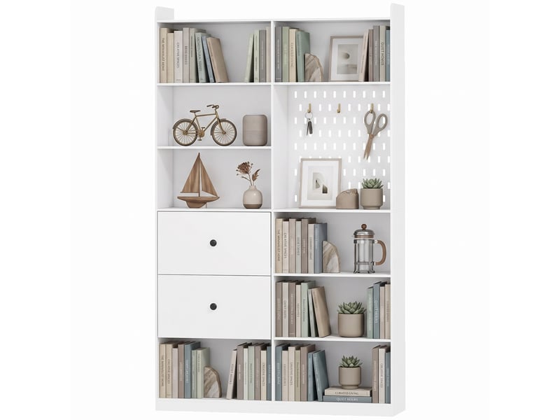  Bibliothèque 8 niches et 2 tiroirs avec panneau perforé blanc 120 x 30 x 200 cm  - Conforama B