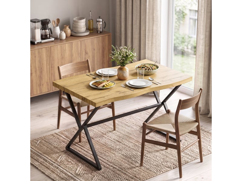  Table à manger pour 2 personnes, table de cuisine, style moderne avec plateau épais, 110 x 67 x 75,5 cm, noir et chêne  - Conforama C