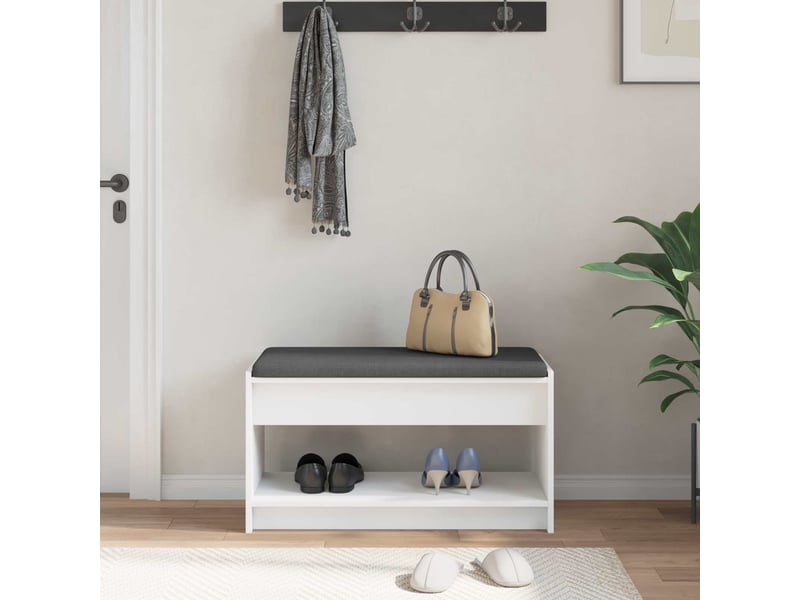  Banc d'entrée blanc 83x38x45 cm bois ingénierie et tissu  - Conforama D