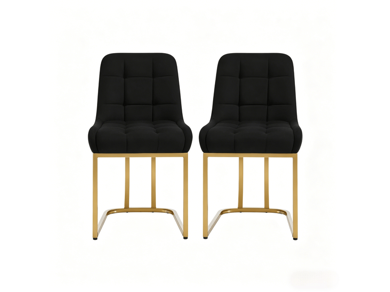 Lot de 2 chaises de salle à manger,avec structure métal doré,velours,noir - Conforama A