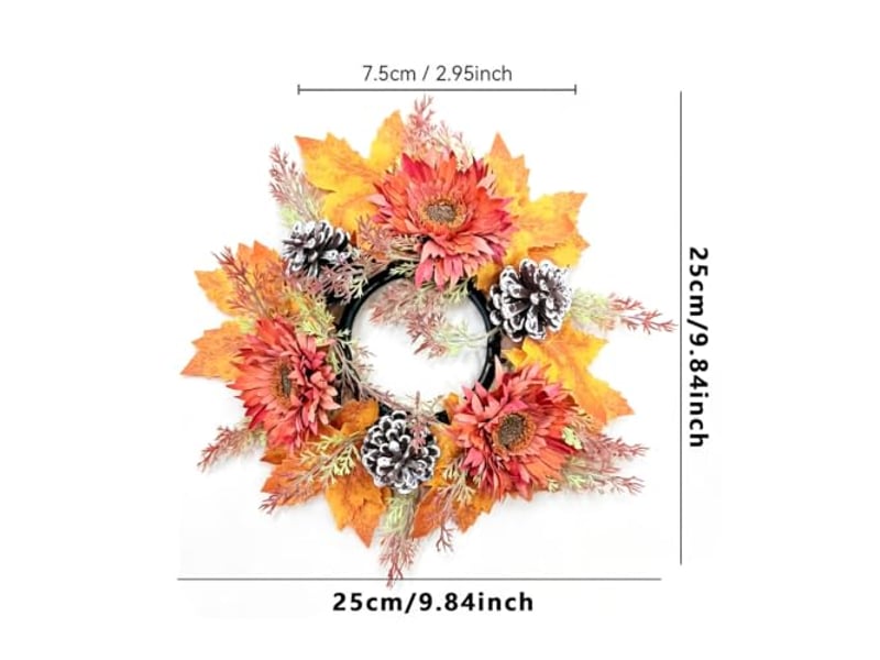  Couronne de bougie décorative feuilles d'érable – décoration automnale pour bougie pilier-style 2  - Conforama B