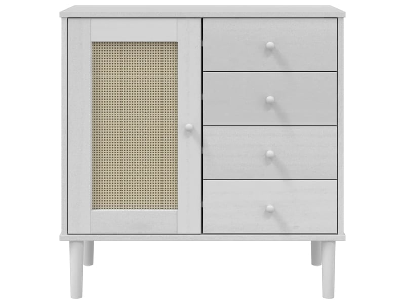  Buffet - bahut - meuble de rangement senja aspect rotin blanc 80x40x80 cm bois massif de pin  - Conforama E