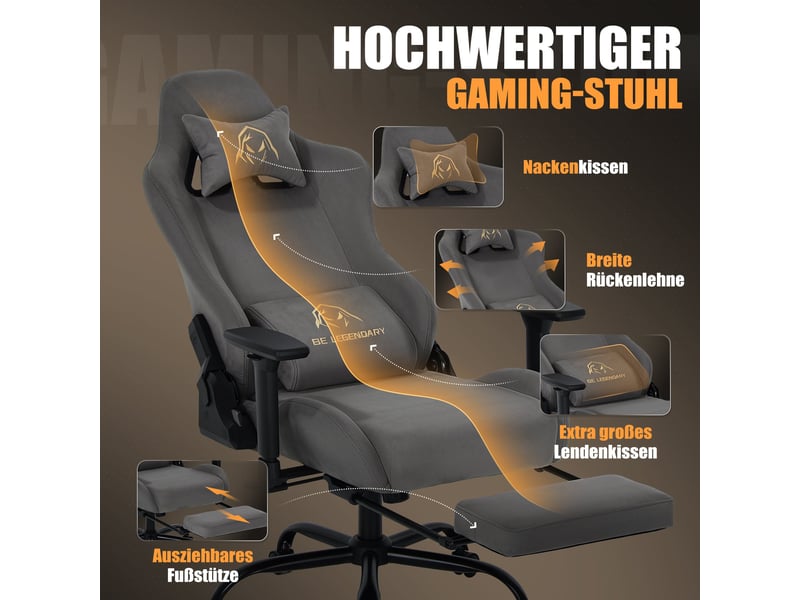  Chaise gaming ergonomique - avec repose-pieds - accoudoirs réglables 4d - dossier inclinable réglable de 90 à 135° - assise à ressorts ensachés - charge maximale 136 kg, gris  - Conforama D