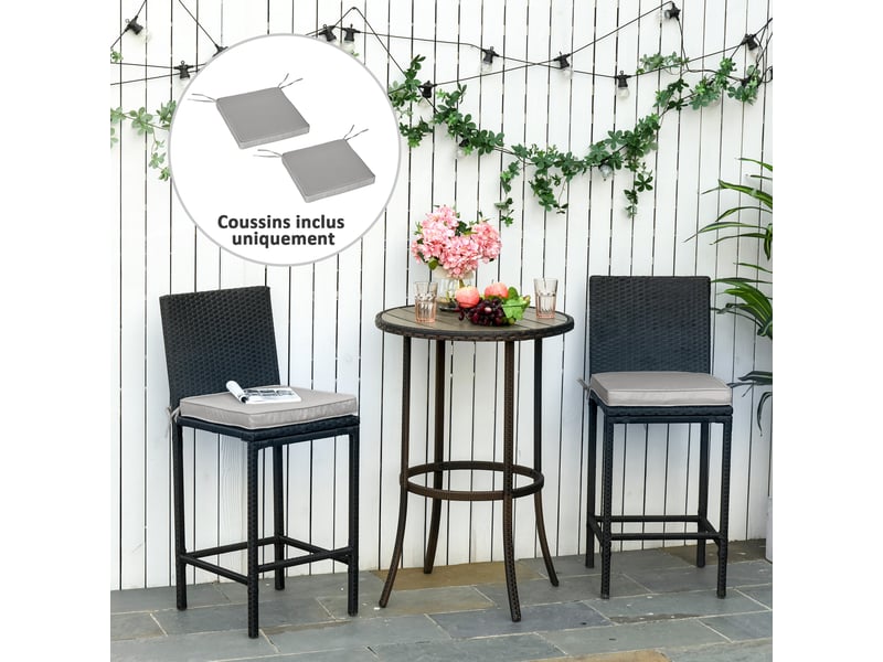  Lot de 2 coussins de chaise fauteuil de jardin coussins d'assise déhoussables rembourrage 5 cm polyester gris clair  - Conforama C