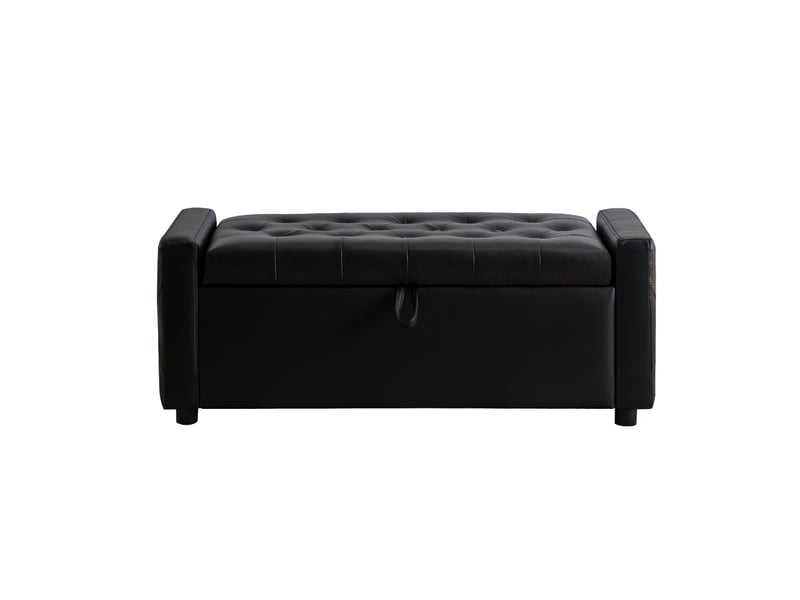  Ottomane rectangulaire blanc avec rangement, banquette capitonnée, coffre intérieur, 122 cm  - Conforama A
