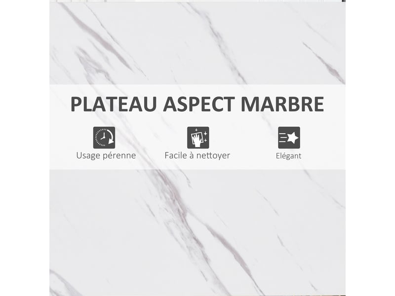  Table de bar table haute de cuisine mange-debout - châssis piètement acier - dim. 120l x 40l x 100h cm, plateau aspect marbre blanc  - Conforama W