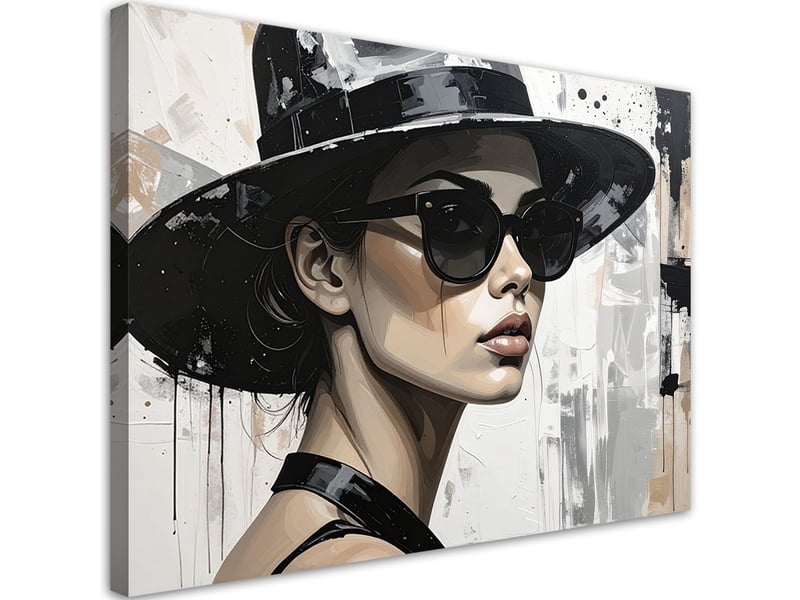  Impression sur toile, femme au chapeau noir dans un style bohème 120x80 1312612296 - Conforama A