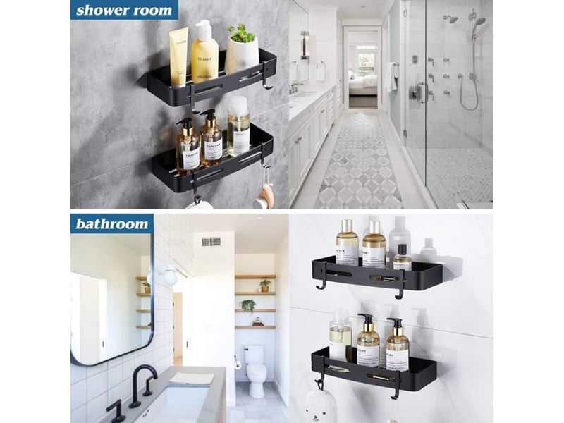  Geruike étagère douche angle 2 niveaux noir auto-adhésive, rangement antirouille pour sdb  - Conforama C