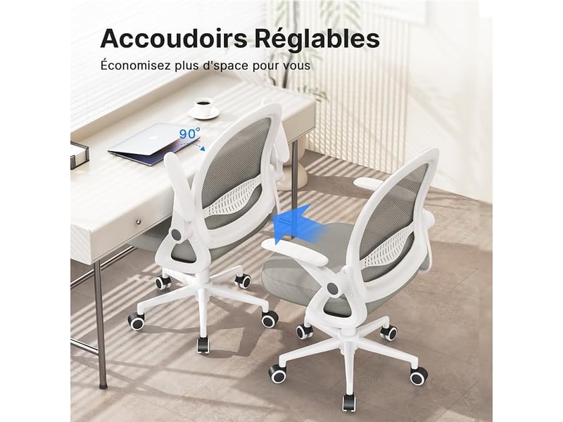 Chaise de bureau avec accoudoirs relevables, soutien lombaire et dossier mi-haut de 45 cm ; gris.  - Conforama D
