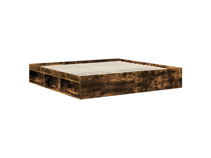 Lit double- lit adulte - cadre de lit chêne fumé 200 x 200 cm bois de pin massif - Conforama D