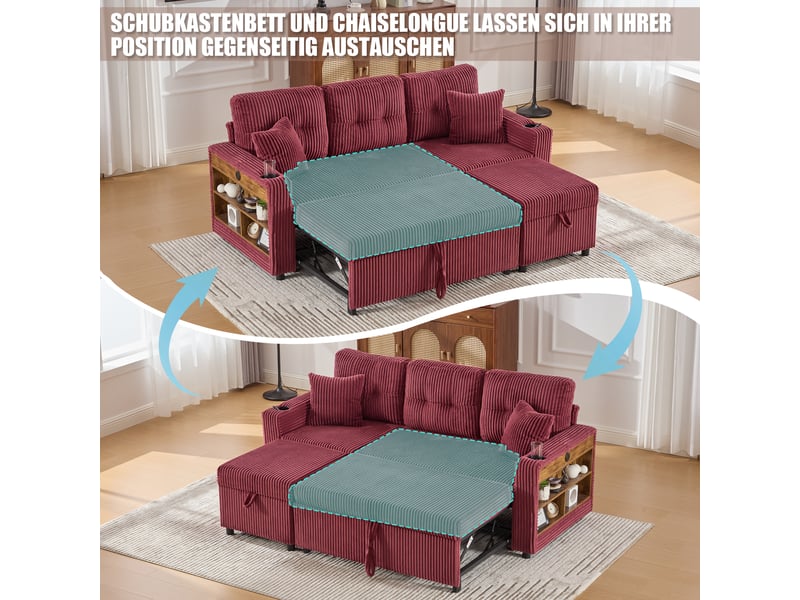  Canapé de salon, canapé velours – en velours tricoté, avec accoudoirs, port usb, avec rangement, lit gigogne, porte-gobelets  - Conforama D