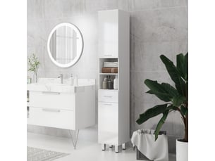 Colonne de salle de bain armoire haute avec tiroir et étagères blanc 30x30x180 cm - pangivo
