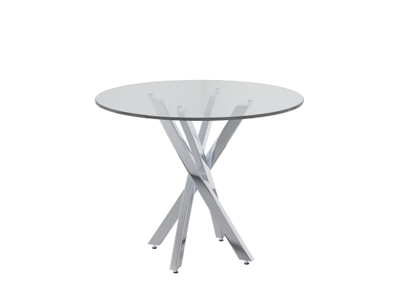  Table à manger ronde, table à manger moderne, plateau en verre trempé, pieds de table galvanisés, argent  - Conforama E