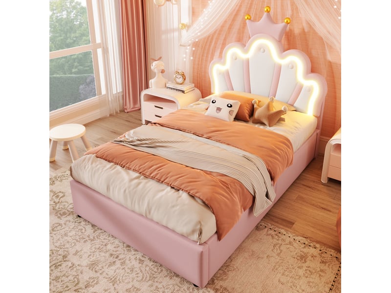  Modenvie lit enfant 90x200 cm - led multicolore, rangement hydraulique, sans matelas - rose  - Conforama B