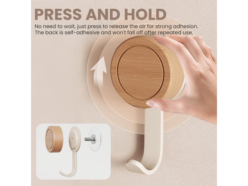  Crochet ventouse salle de bain - 4 crochets adhésifs muraux en bois, réutilisables, sans percer pour cuisine et de (blanc  - Conforama E