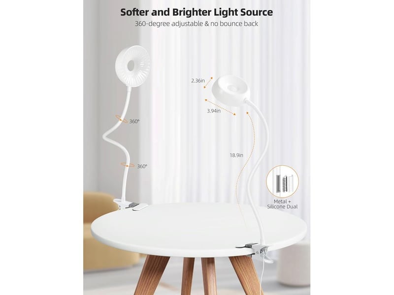  Lampe led clip – 10 niveaux luminosité, 5 modes couleur, flexible, lecture et chevet, pince pour lit, bureau, table, dortoir, lumière douce  - Conforama D