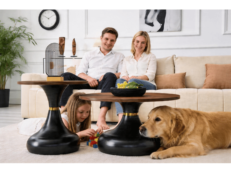  Set 2 tables basses forme sablier - design gigogne, plateau effet bois - salonchambrebureau  - Conforama E
