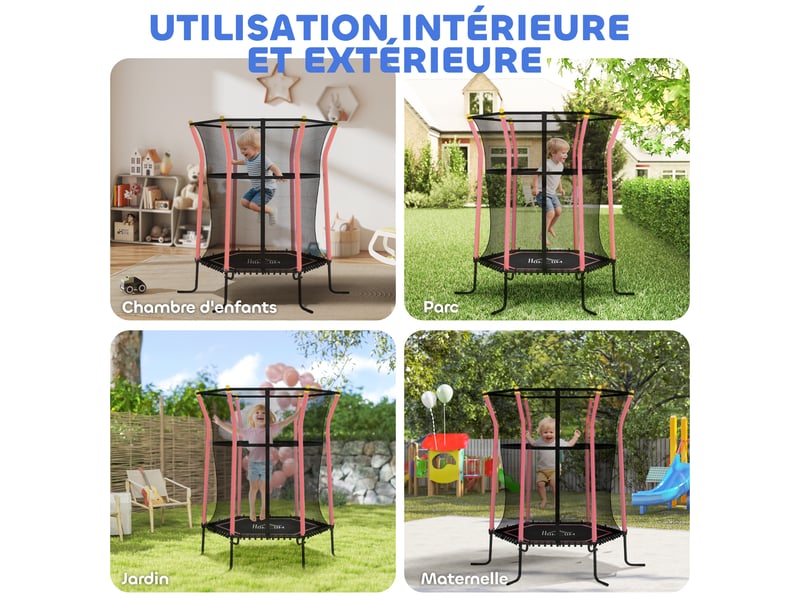  Trampoline pour enfant 1,22 x 1,11 x 1,9 m filet de sécurité porte zippée 6 poteaux rembourrés inclus rouge noir  - Conforama W