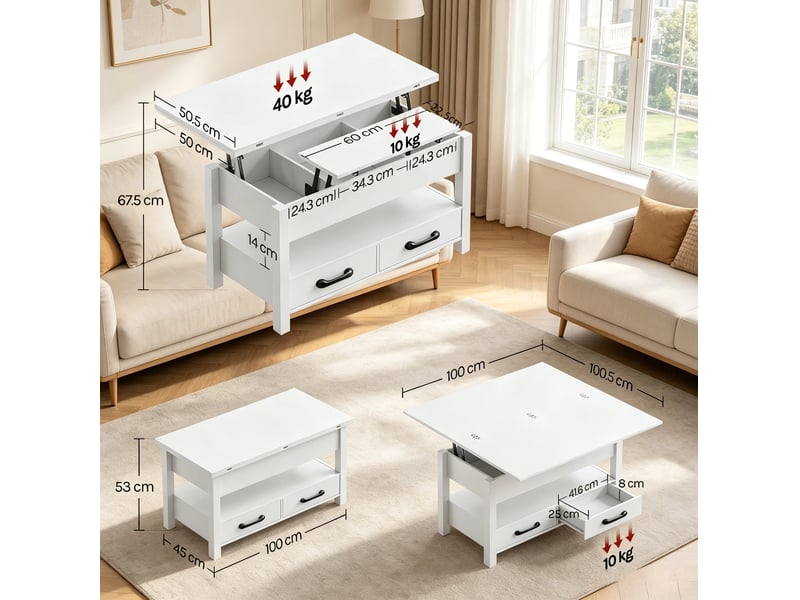  Table basse relevable et extensible blanche – 100 x 50,5 cm  - Conforama D