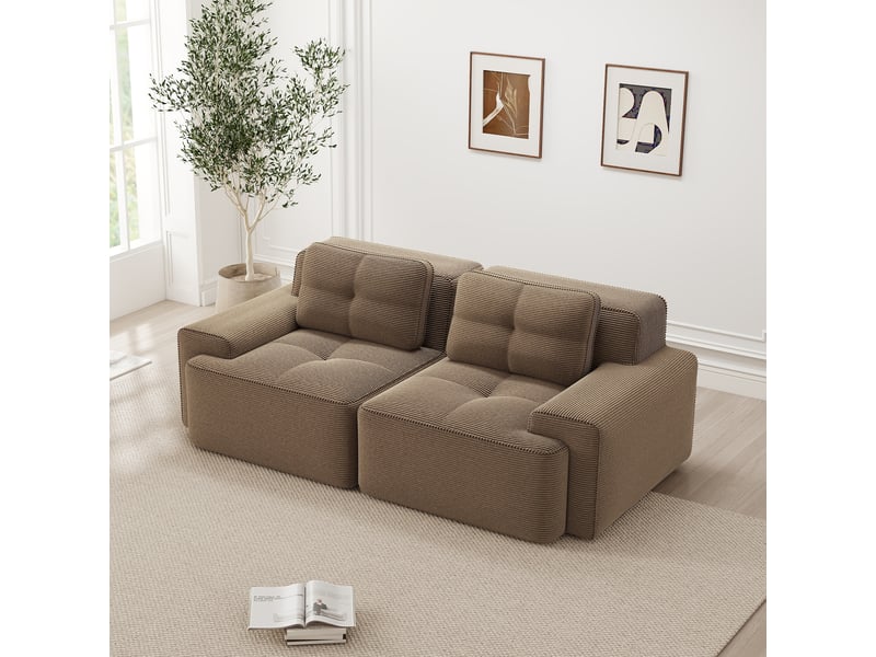 Canapé convertible, canapé-lit – 2 places, sans cadre, marron, style cloud, assise profonde, en velours tricoté - Conforama A
