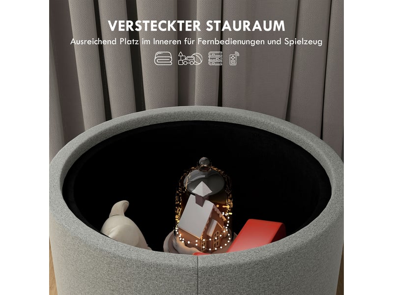  Pouf tabouret rond avec espace de rangement et couvercle rabattable aspect lin gris ø56 x 42 cm pour salon chambre 838-435V80GY - Conforama E