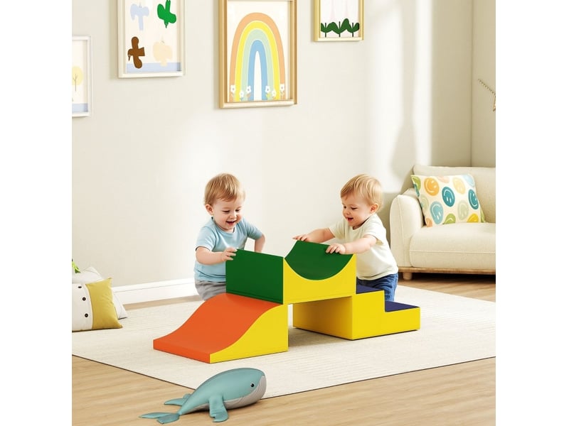  Set de motricité 3 pièces 141x45,7x20,3 cm jaune en simili cuir, modules d'escalade et de rampe enfant  - Conforama B