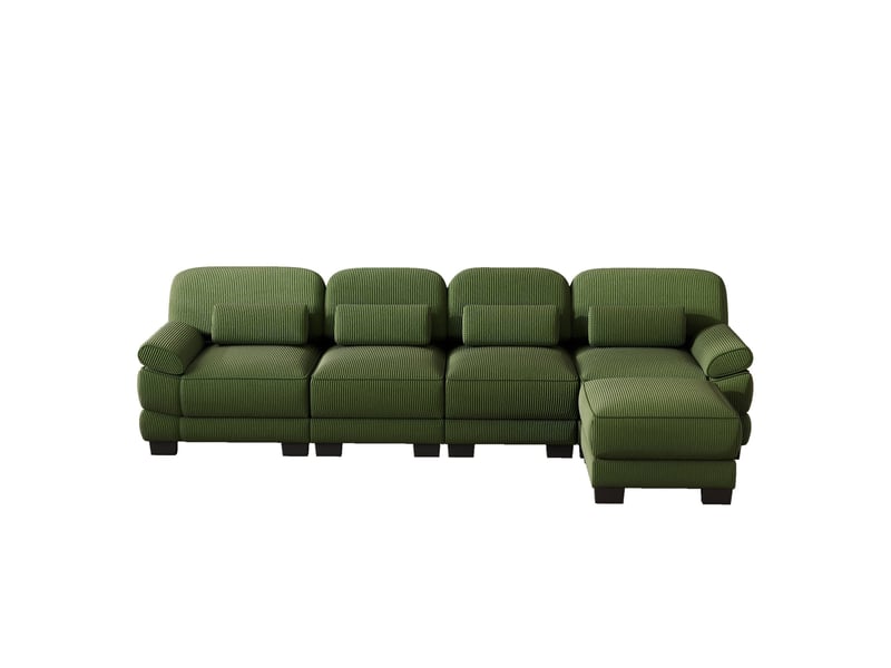  Canapé d’angle 4 places en l, structure renforcée, avec 1 pouf, assise confortable et profonde, combinaison modulaire libre, 336 × 161 × 94 cm, vert  - Conforama A